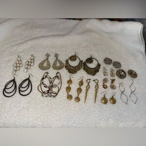 13 pairs of gold and other metal tone earrings